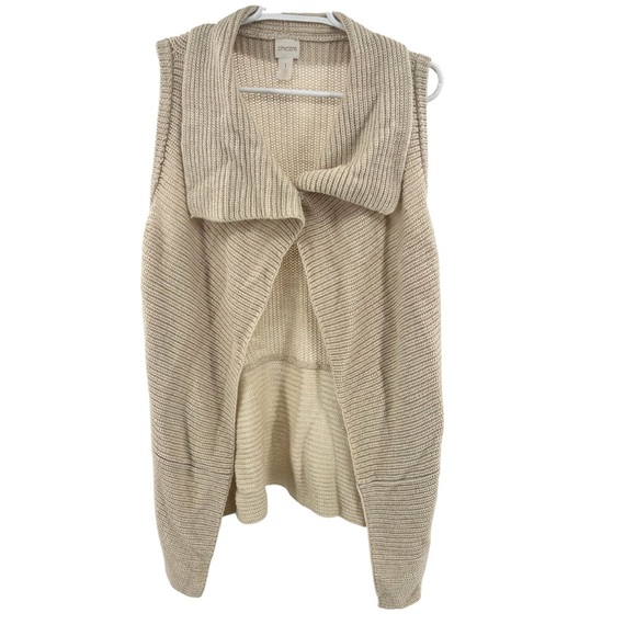 Chico’s wool blend single button large collar sleeveless cardigan sweater vest M - Picture 1 of 7